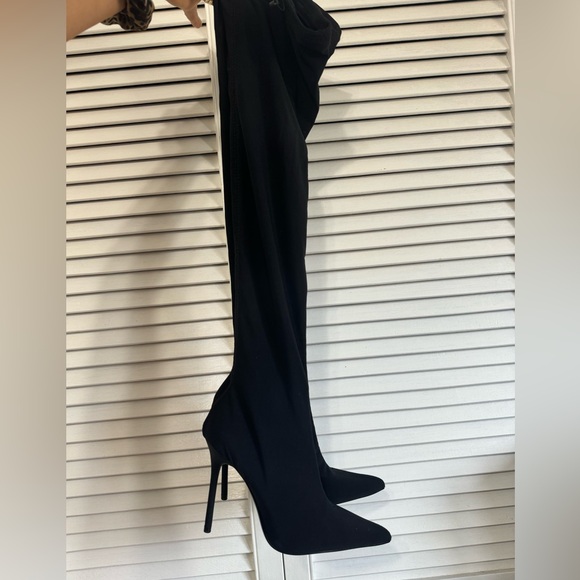 COPY - ZARA - knee high black sock heel boots size 7 - Picture 2 of 7